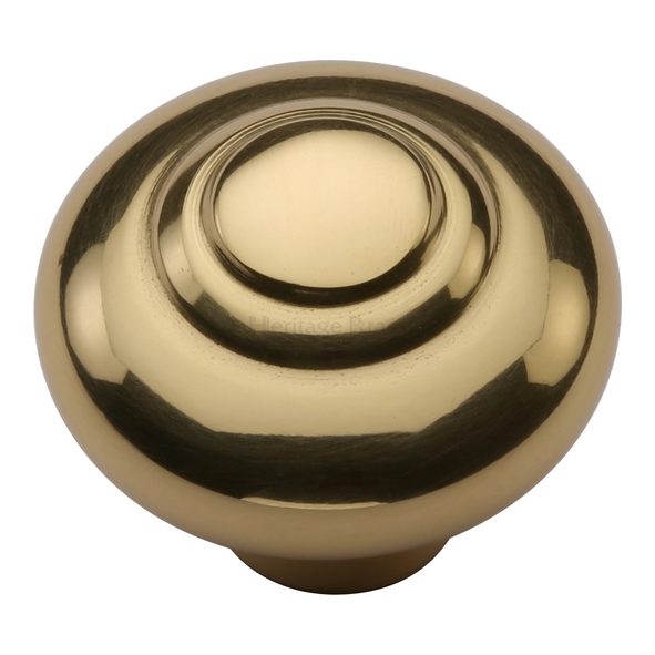 C3985 38-PB • 38 x 16 x 32mm • Polished Brass • Heritage Brass Ringed Bun Cabinet Knob